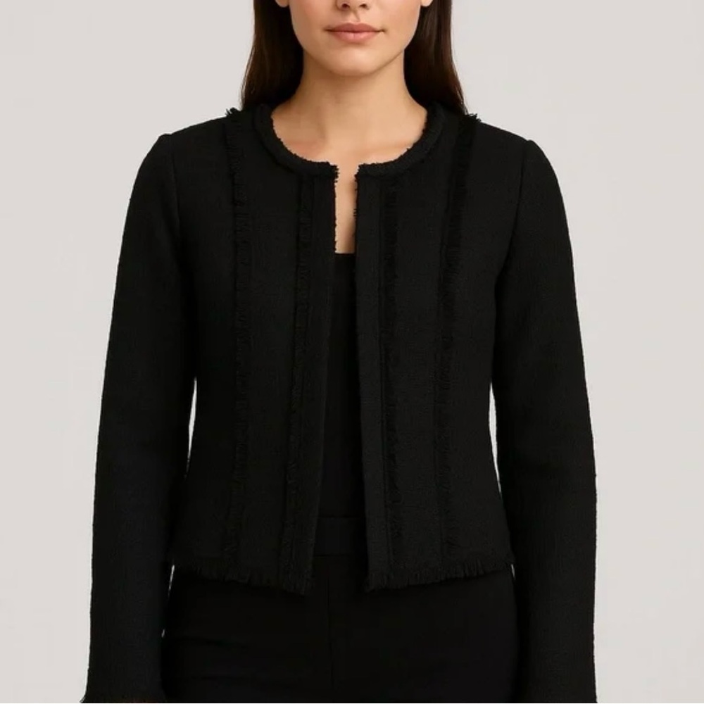 Banana Republic Tweed Black Fringe-Trim Jacket- 8